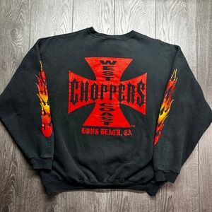 Vintage West Coast Choppers Sweatshirt Hanes Black Flame Sleeve Boxy Large CA